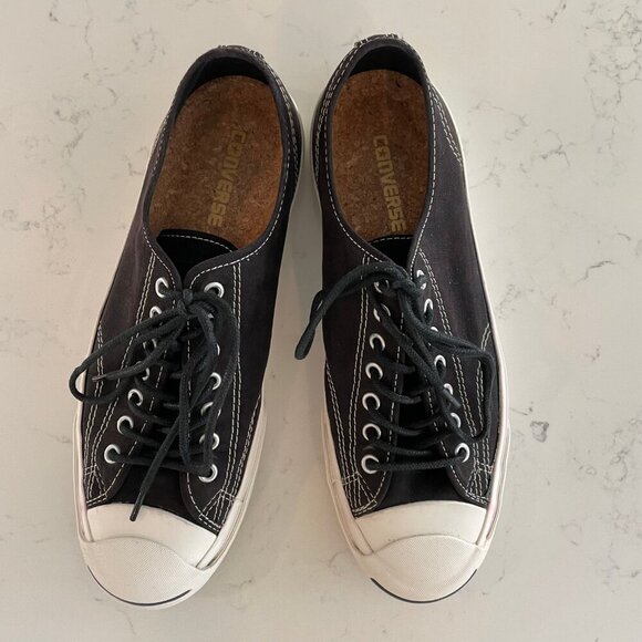Converse Jack Purcell Lo Cut Lace Up Canvas Sneakers Cork Insoles Blk Wht 9.5M - Picture 2 of 11
